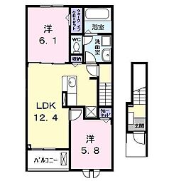 セシルII 2階2LDKの間取り