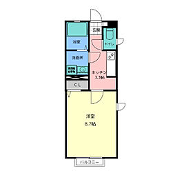 プロムナードII 2階1Kの間取り