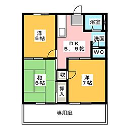 ハイツウサミＡ棟 1階3DKの間取り