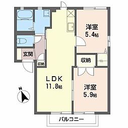 フォーレス宇佐美 2階2LDKの間取り