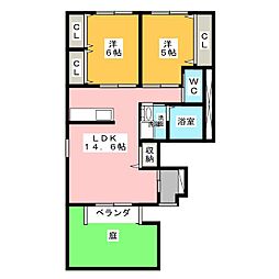 ヴィンテージマルコウC棟 2LDKの間取図画像