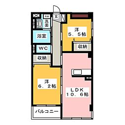 レジアス・ハイム遼仙3 2LDKの間取図画像