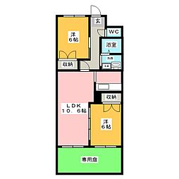 モンテ・ドゥ・ボヌール 2LDKの間取図画像
