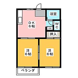 セサミハイツB 2DKの間取図画像