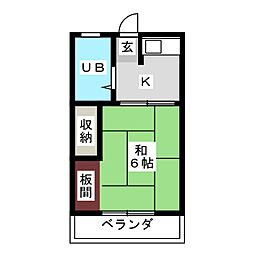 レインボー古庄 ワンルームの間取図画像