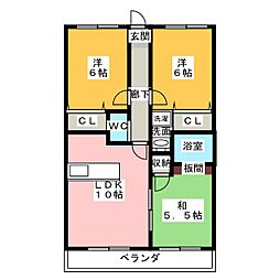 シェーンベルク安東 3LDKの間取図画像