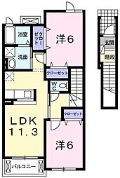 カーサ・ヴェルテ 2LDKの間取図画像