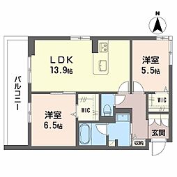 Crestieq大岩本町 2LDKの間取図画像