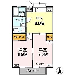 グリーンサイド大岩 2DKの間取図画像