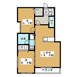 リバブル新通 2LDKの間取図画像
