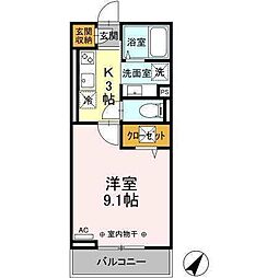 プランタン 1Kの間取図画像