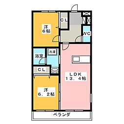 リシュテール 2LDKの間取図画像