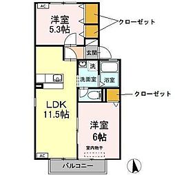 ハイカムール川口A 2LDKの間取図画像