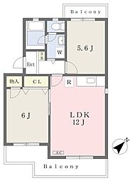 シャトー瀬名 2LDKの間取図画像