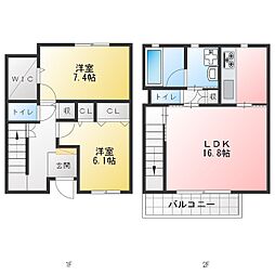 ヴィルヌーブ銀河2 2LDKの間取図画像