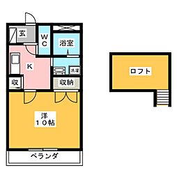 モン・サン・ミッシェル 1Kの間取図画像