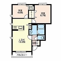 シエル・ブルーB 2LDKの間取図画像
