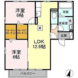 グランドゥールくすの木A 2LDKの間取図画像