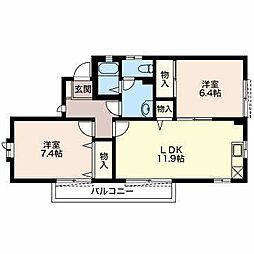グランシャリオ堂林 2LDKの間取図画像