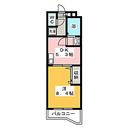 グリーンツリー 1DKの間取図画像