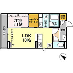 イルヴィラージュ2 1LDKの間取図画像