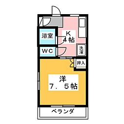 サンハイム21 1Kの間取図画像
