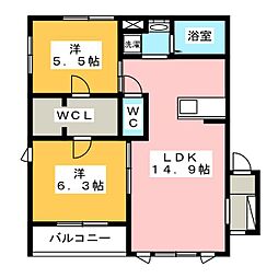 カーササンフェリーチェ 2LDKの間取図画像