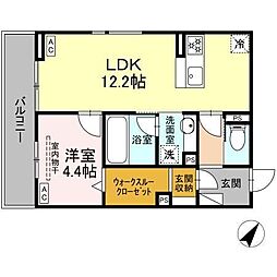 D crest津島町 1LDKの間取図画像