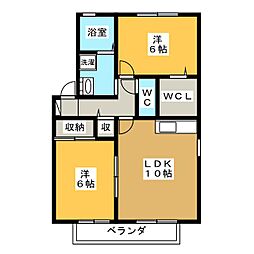 フォンティーヌB 2LDKの間取図画像