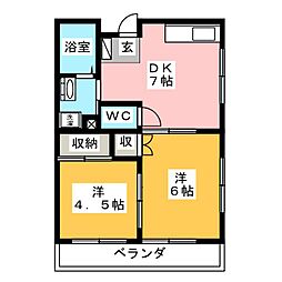 マンション八木倉 2DKの間取図画像