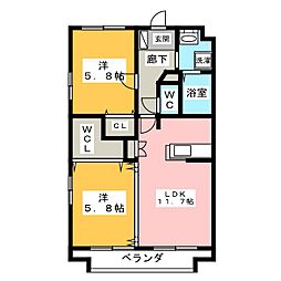 APERTO2 2SLDKの間取図画像