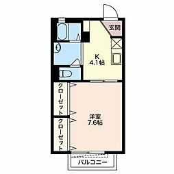リュミエール中田B 1Kの間取図画像