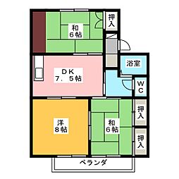 セジュールオクダA 3DKの間取図画像