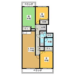 蜆塚ハイムB 3LDKの間取図画像