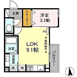D-Hills元浜 1LDKの間取図画像