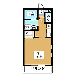 パセオ蜆塚2番館 ワンルームの間取図画像