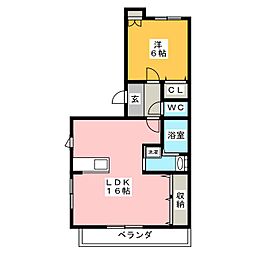 グランディール助信 1LDKの間取図画像