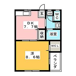 アールハウス3 1DKの間取図画像