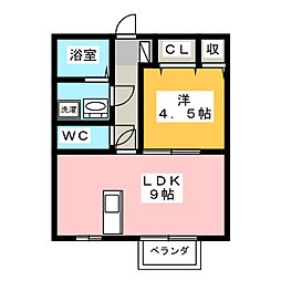 アービル篠原A 1LDKの間取図画像