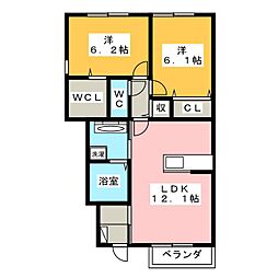 アンソレイエ 2LDKの間取図画像