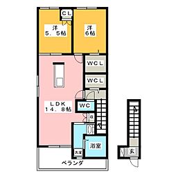 ヴァンヴェール 2LDKの間取図画像