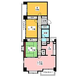 佐鳴湖パークタウン12号棟 3LDKの間取図画像