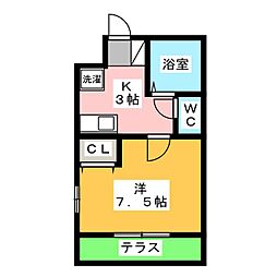 アクア・ベル 1Kの間取図画像