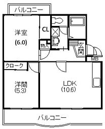 メディオ初生弐番館 2LDKの間取図画像