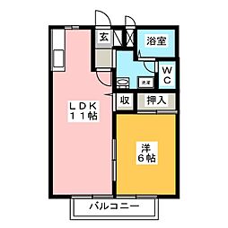 エスポワール・久米B 1LDKの間取図画像