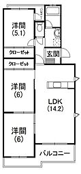 コンフォード杉本 3LDKの間取図画像