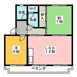 ベルハイム 2LDKの間取図画像