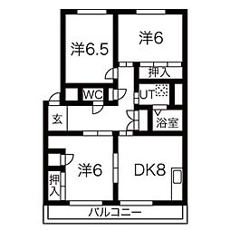柔美和マンションはまぼう 3DKの間取図画像