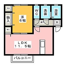 カームハイツ3 1LDKの間取図画像
