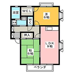 パインフォレストA棟 2LDKの間取図画像